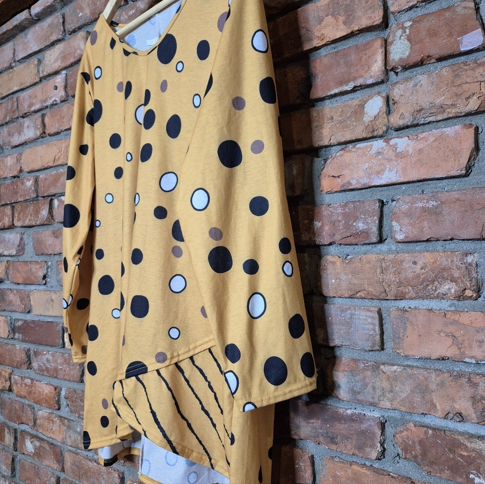 Artsy Lagenlook Tunic Top Asymmetrical Hem Boho Swing Polka Dot 3X - Picture 5 of 8